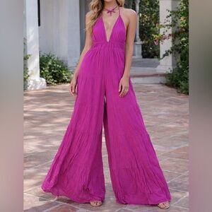 SHEIN Vibrant Pink Halter Jumpsuit